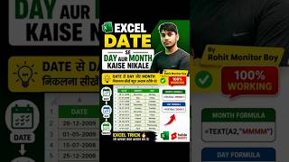 Excel Me Date Se Day & Month Nikalna Sikho ⚡ #shorts