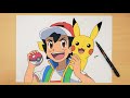 How to draw ash and pikachu  step by step  pokmon journeys