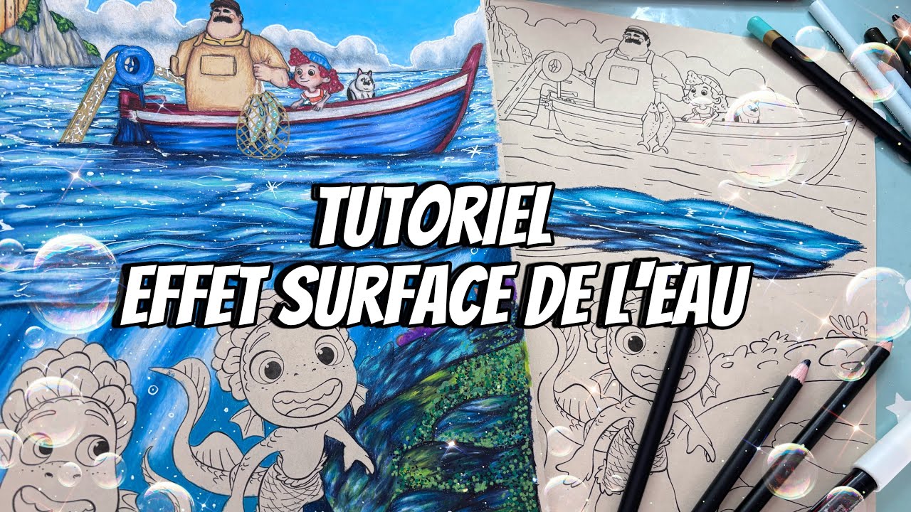 Tutoriel Coloriage : Effet surface de l’eau- crayons de couleurs