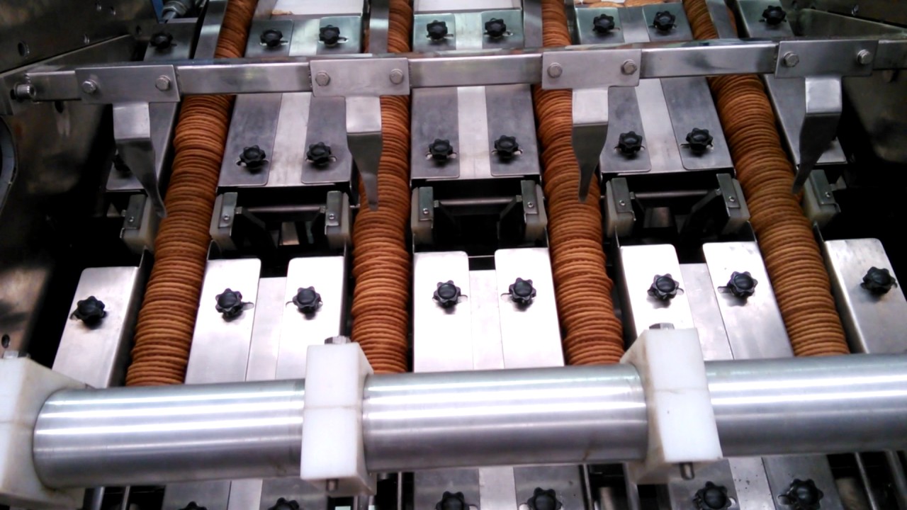 How to pack 1200kg/h biscuit, Skywin Automatic feeding on edge/trayless packing line, trial run