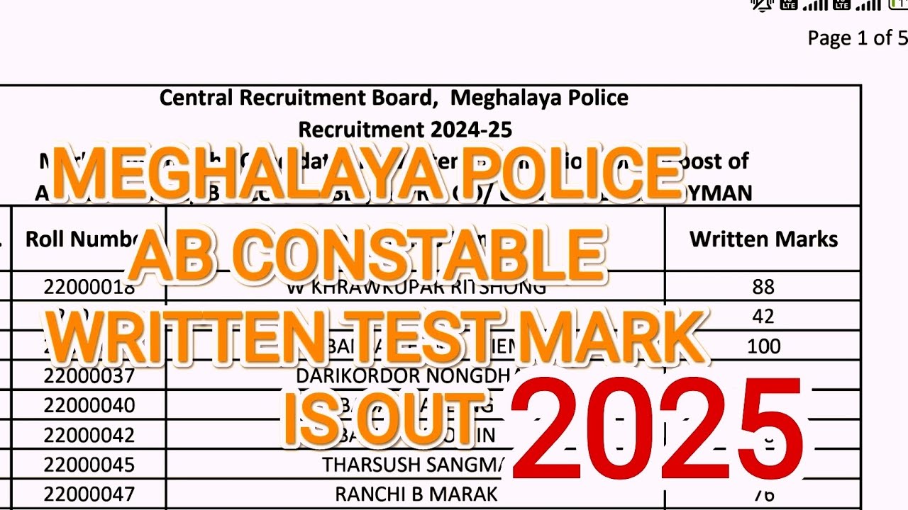 Meghalaya Police Result of Written Test | AB group   