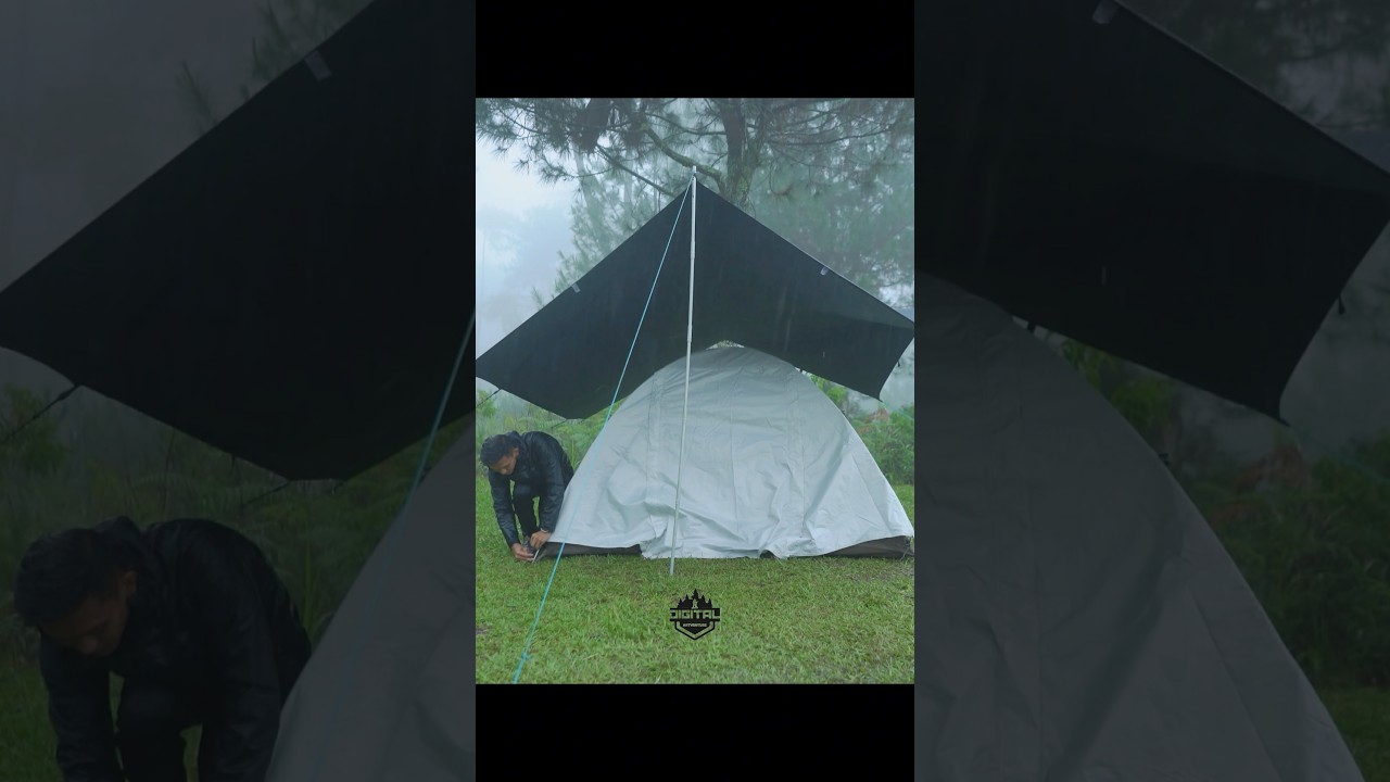 solo camping in heavy rain 