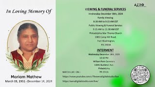 Viewing & Funeral Service | Mariam Mathew | Live