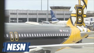 Boston Bruins And JetBlue Unveil "Bear Force One" At Logan Airport