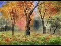 Beautiful Autumn Tree Landscape Painting with Watercolor