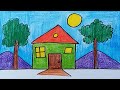 Easy landscape drawing for kids and beginners  house drawing for kids and toddlers