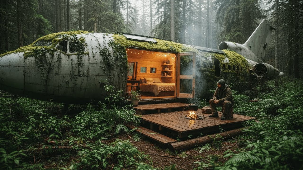 Building a house in an Abandoned Boeing 727-100 (1964) Aircraft in the forest (Full ASMR Process)