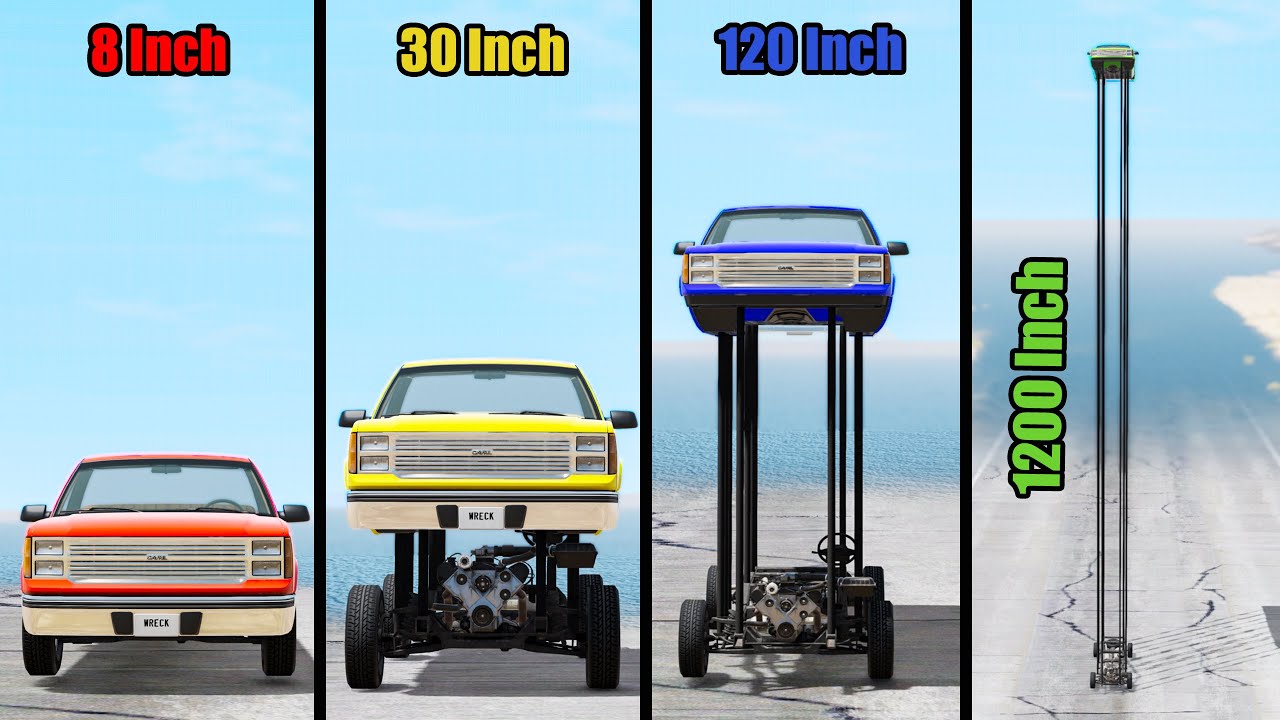 Low Car vs Tall Car (8 inch - 1200 inch) - Beamng drive