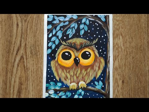 СОВА.  Как нарисовать сову гуашью для начинающих.  How to draw an owl Рисуем вместе Контрасты цветов