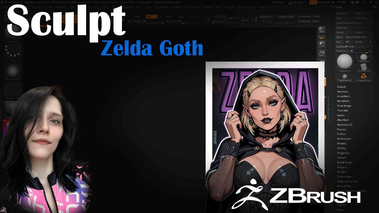 Продолжаем скульптить Зельду | Zelda Goth #7 (Zbrush)