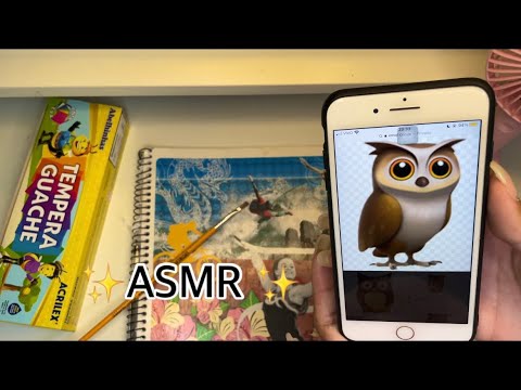 ASMR PINTANDO UM EMOJI DE CORUJA 🦉 SONS DE ÁGUA , PAPEL , VENTILADOR
