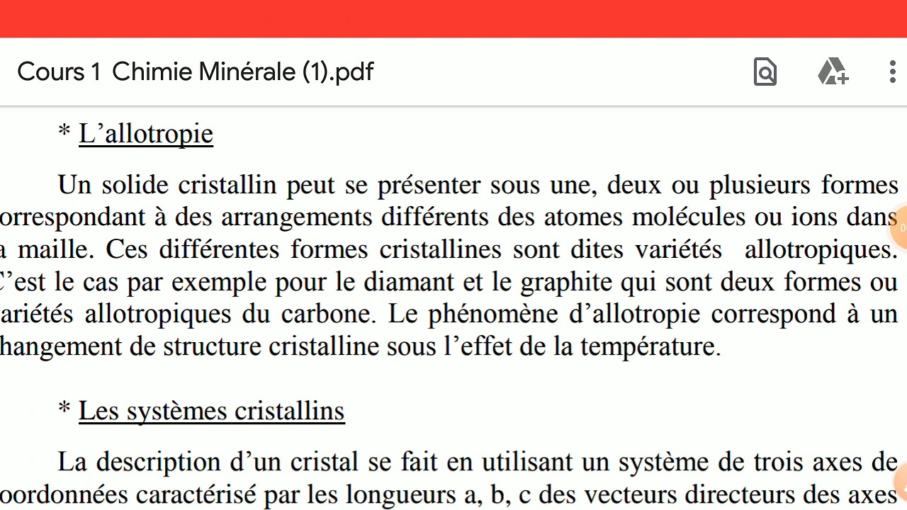 Allotropie, les 7 systèmes cristallins , chimie minérale 1, notions de — free download