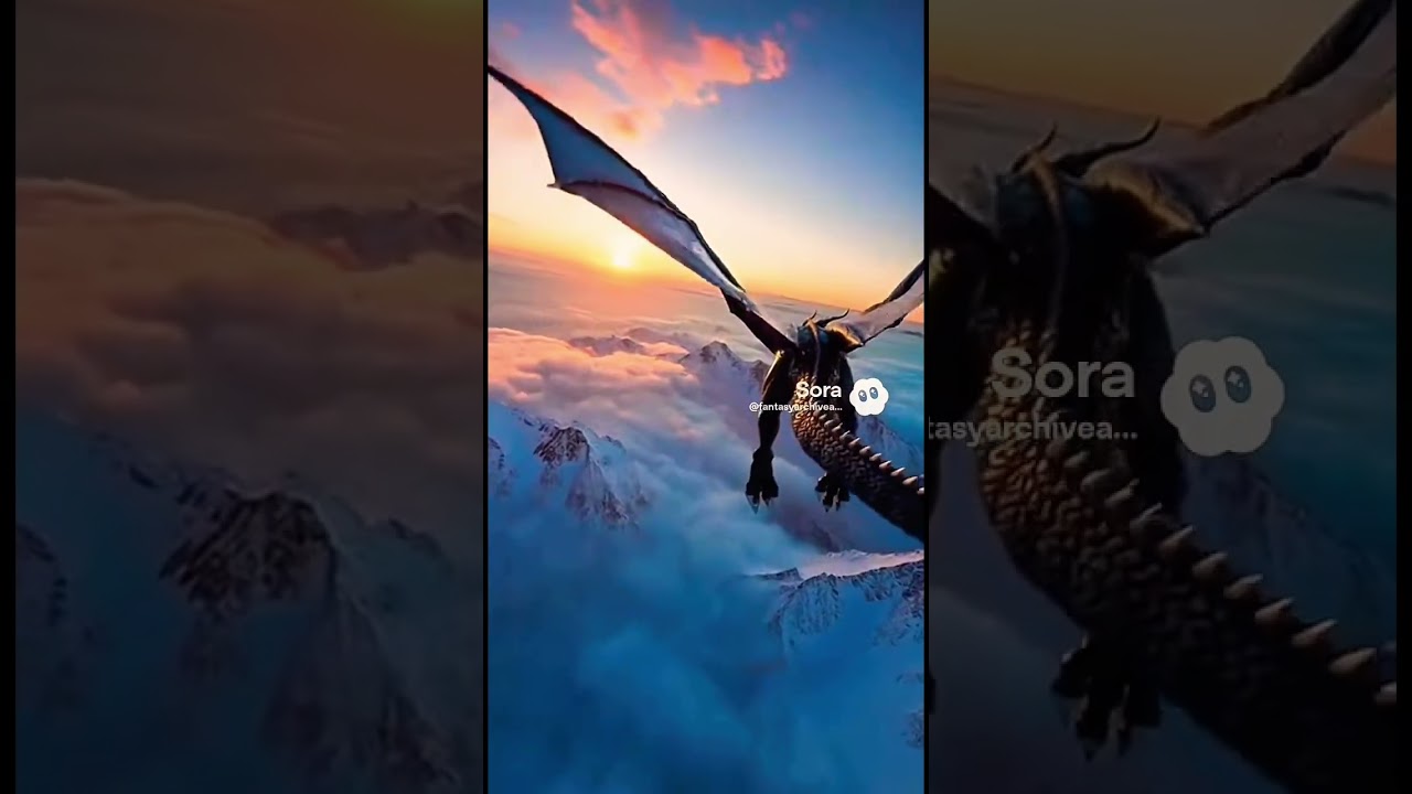 Dragons soar high above the sky over majestic mountains