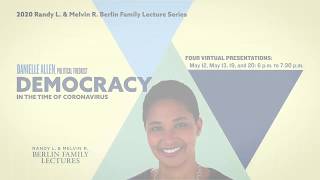 Danielle Allen, Federalism Is An Asset, lecture 3 of 4
The 2020 Berlin Family Lectures with Danielle Allen
Democracy in the Time of Coronavirus
Lecture three: Federalism Is An Asset
May 19, 2020
Public health experts rightly rely on collective quarantine as a fundamental tool of disease control. But what about when collective quarantine is used so broadly as to become national quarantine? Is it still a viable public health tool, or do we need an alternative? Can testing, tracing, and isolating individual cases at mass scale be a substitute tool?
This is the third lecture in a four-lecture series presented in the spring of 2020 at the University of Chicago.
Named for Randy L. and Melvin R. Berlin, the Berlin Family Lectures bring leading scholars, writers, and creative artists from around the world to the University of Chicago. Each visitor offers an extended series of lectures with the aim of interacting with the university community and developing a book for publication with the University of Chicago Press. Learn more at http://berlinfamilylectures.uchicago.edu.
If you experience any technical difficulties with this video or would like to make an accessibility-related request, please send a message to humanities@uchicago.edu. Danielle Allen, Federalism Is An Asset, lecture 3 of 4