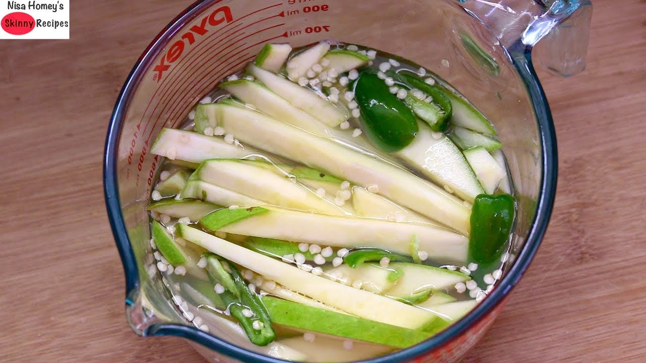 How To Make Gut Friendly (Probiotic Rich) Salted Mangoes - Pickled Mango Recipe | Skinny Recipe