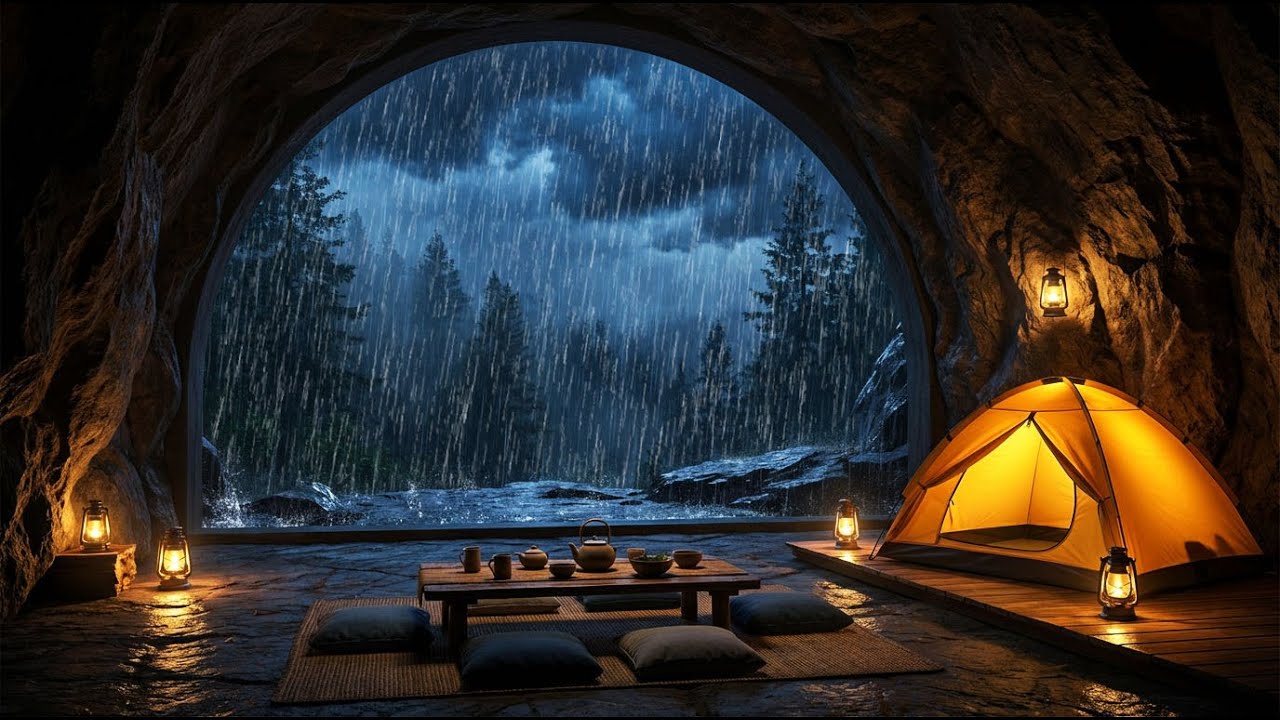 LIVE Forest Cave Rain 🌧️ Heavy Rain Sounds to Fall Asleep Faster Tonight