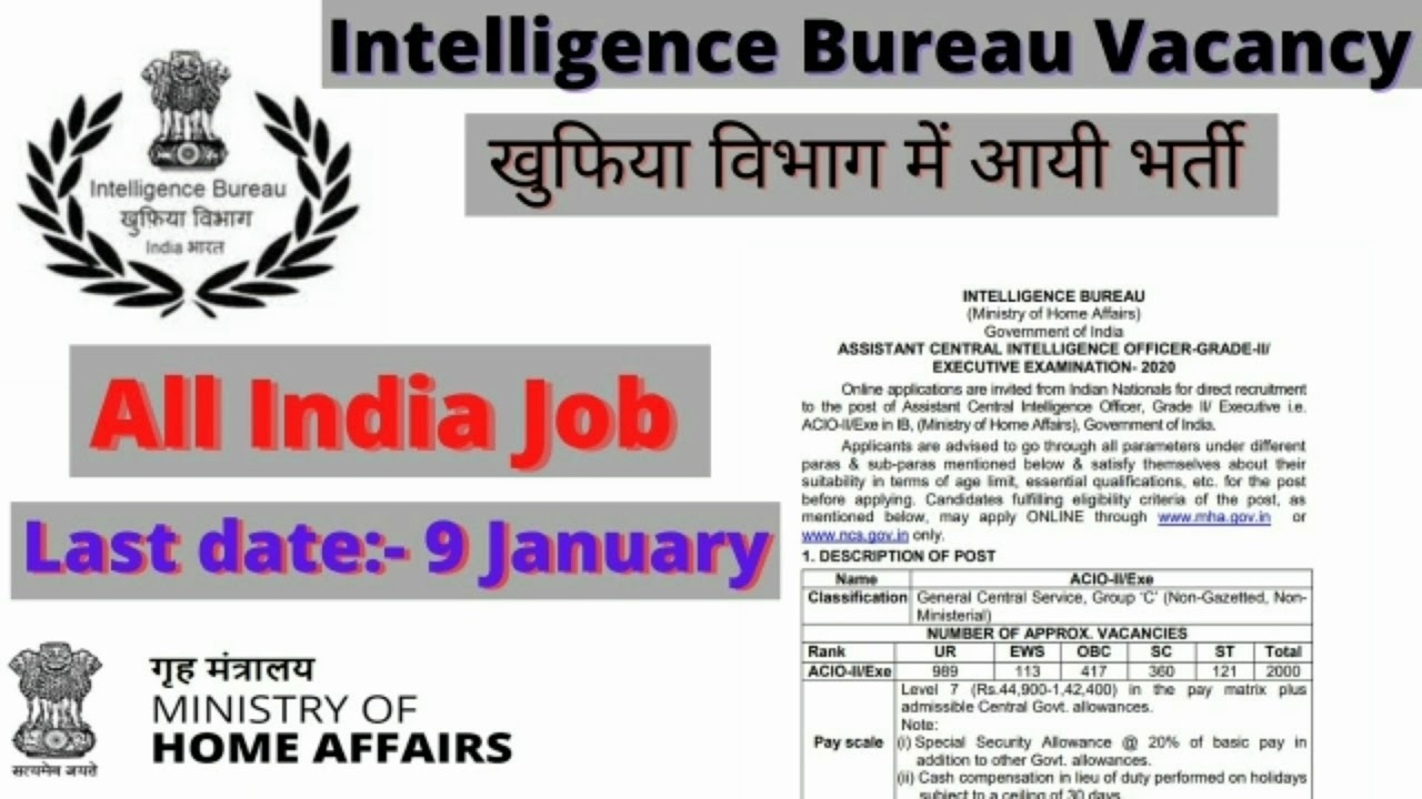 IB Recruitment 2021 ACIO Notification Apply Online @ www.mha.gov.in