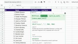 Splitting full name into first and last name on google sheet