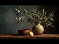 Quiet Elements | Olive Branch Still Life with Lemon on Dark Background | Frame TV Art Screensaver