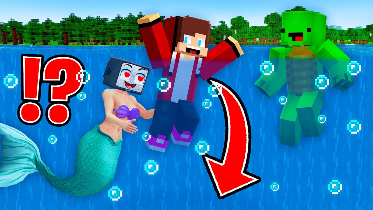 TV WOMAN MERMAID Pranked JJ and Mikey UNDERWATER! MERMAID TV GIRL in Minecraft - Maizen