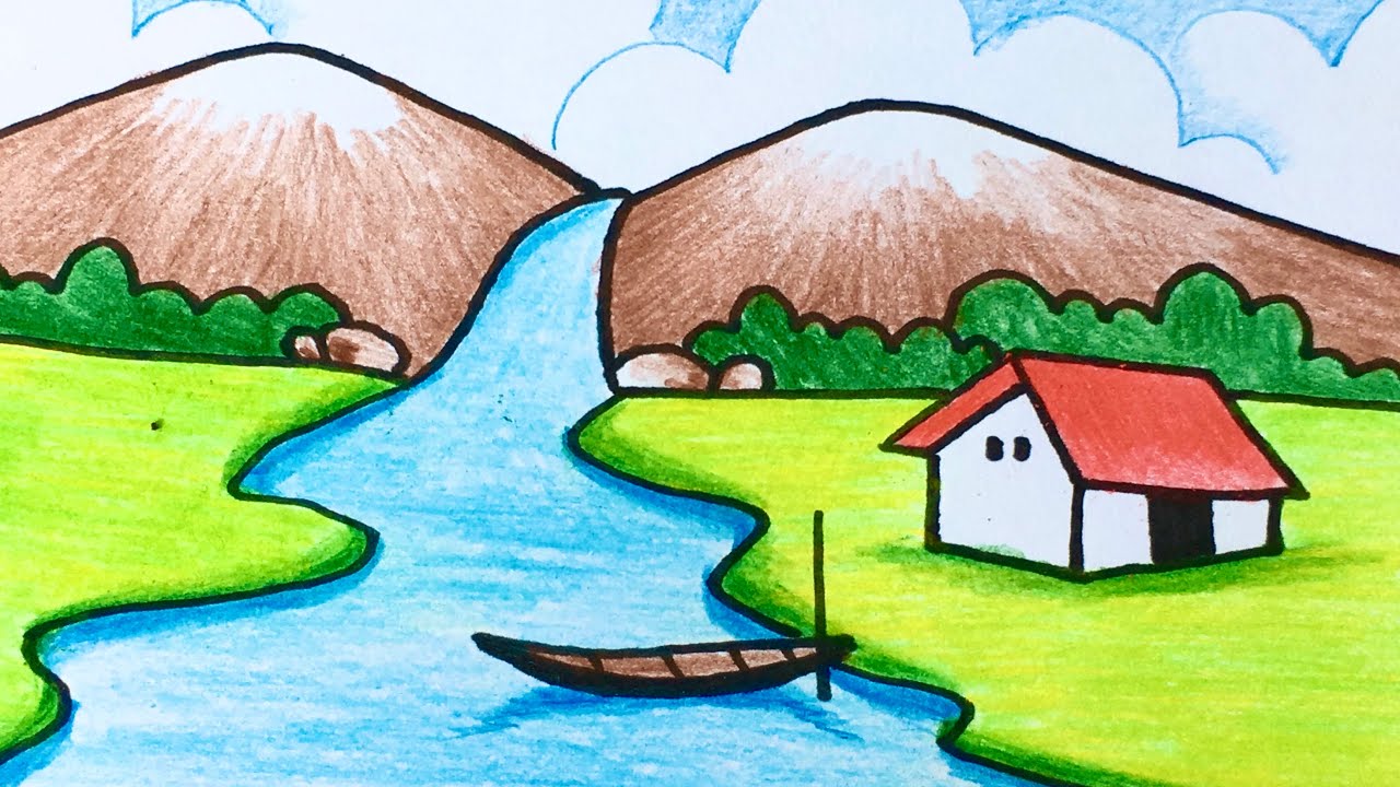 Hướng dẫn vẽ tranh phong cảnh thác nước đơn giản mà đẹp | how to draw  waterfall | Tóm tắt các tài liệu về vẽ phong cảnh lớp 7 đầy đủ nhất