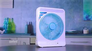 SANFORD | 12” RECHARGEABLE |  BOX FAN | LED LIGHTS