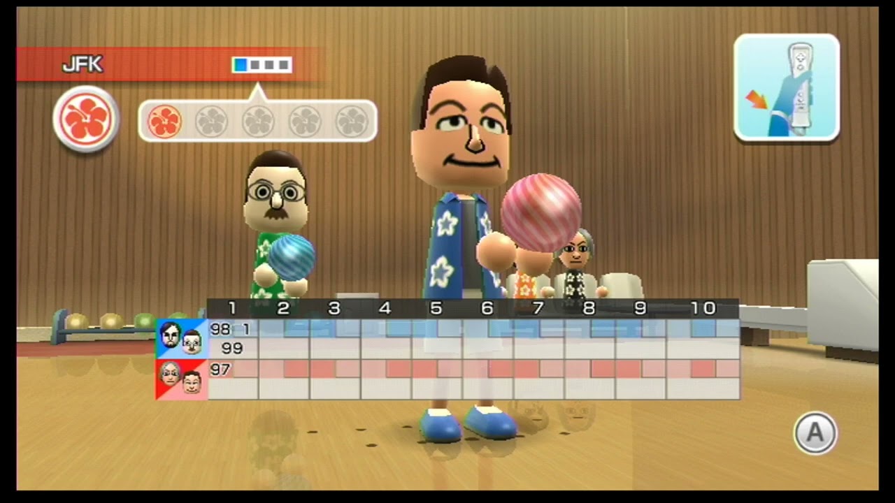 Wii Sports Resort - 100 pin bowling 4 player teams