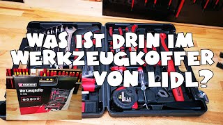 Was ist drin - Lidl - PARKSIDE® Werkzeugkoffer, 64-teilig, mit Wasserwaage,  Handsäge, Zangen, Hammer - YouTube