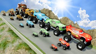 Big vs Small: Lightning Mcqueen, Chick Hicks, King Dinoco, Miss Fritter, Tow Mater vs DOWN OF DEATH
