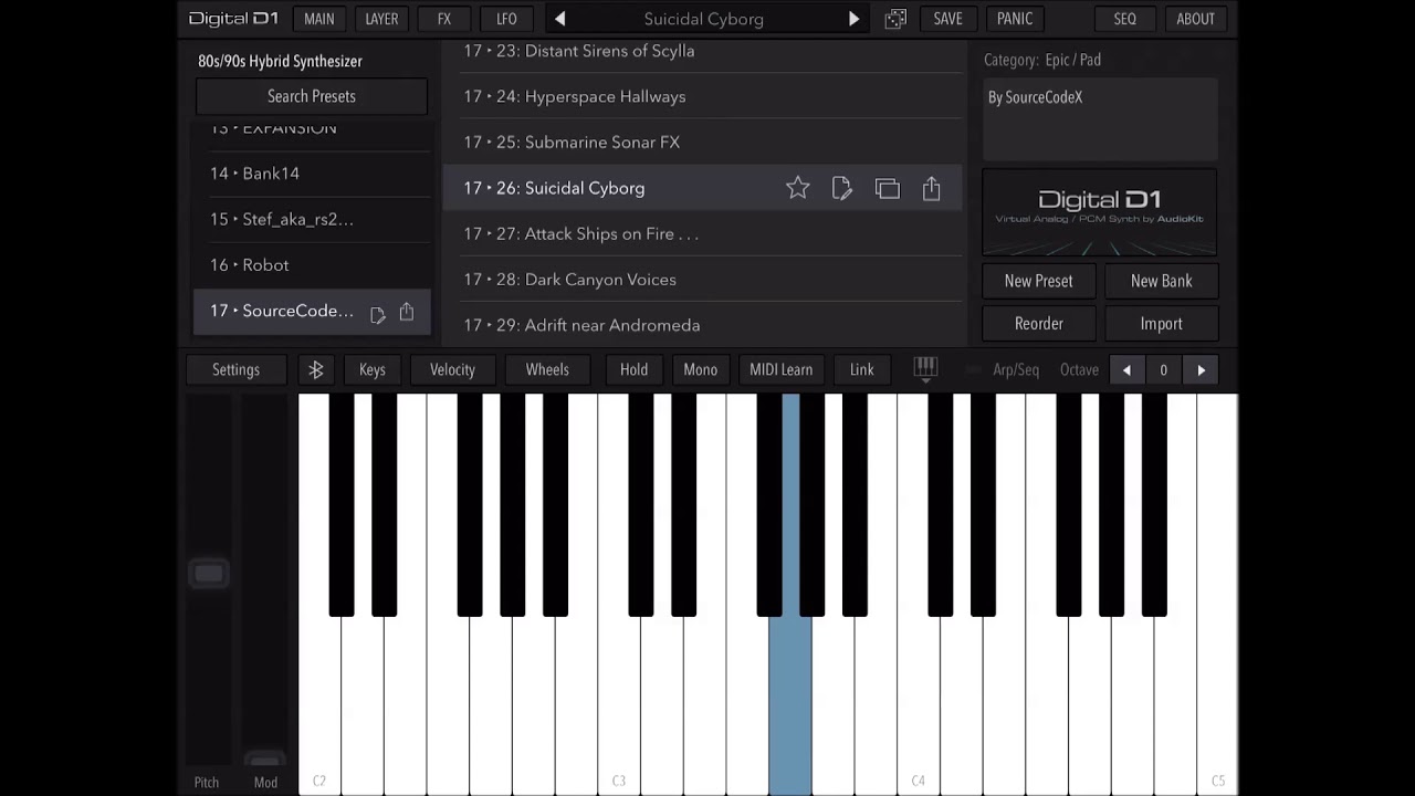 80 NEW ambient presets by SourceCodeX for AudioKit D1 synth app No talk sounds only Jan. 26 2021