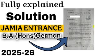 Fully explained solution| B.A hons German 2026 | #jamia #jmi #jmientranceexam 