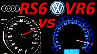 VW Bora VR6 Turbo vs AUDI RS6 - 0-200 Acceleration Sound Onboard Autobahn compare