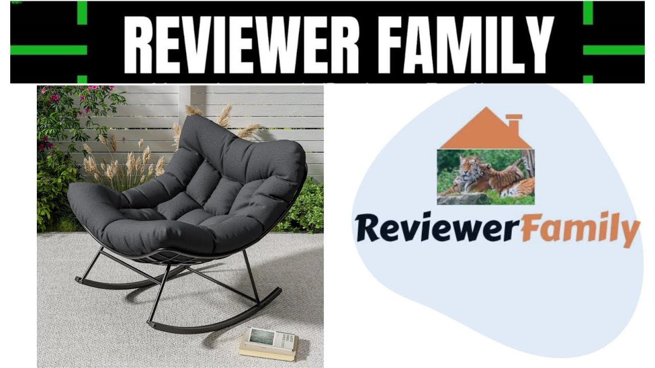 Garvee Outdoor Papasan Rocking Chair, Oversized Rocking Chair with Sturdy Metal Frame