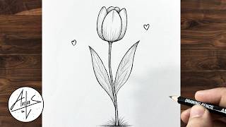 How to Draw a Tulip Flower🌷 | Easy Pencil Drawing Tutorial for Beginners