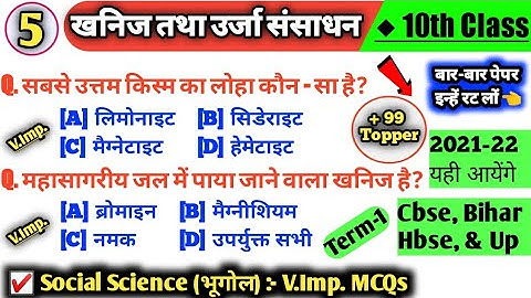 Mineral and Energy Resources Class 10 | 10th geography chapter 5 | Term 1 mcq