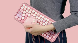 Periduo-713 Shades Of Pink Mini Wireless Keyboard With Round Mouse Perixx