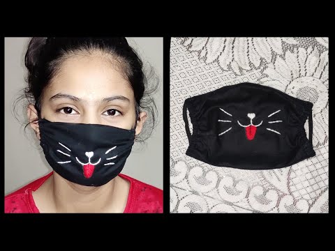 Cute and very easy hand embroidery face mask for kids, DIY fabric face mask at home