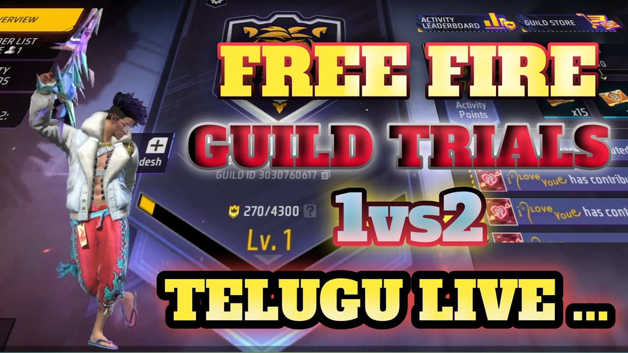 Free Fire Live Telugu 1vs2 guild Trails || Guild Trails Live In Telugu ...