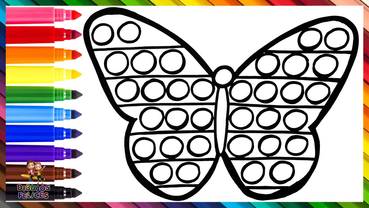 Dibuja y Colorea Un Arcoiris Mariposa POP IT 🦋🌈 Dibujos Para Niños 
