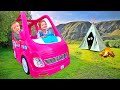 BACKYARD CAMPING!! Adley and Baby Niko ride the Barbie Dream Camper on the ULTIMATE Adventure!