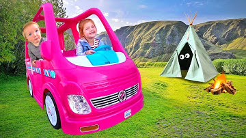 BACKYARD CAMPING!! Adley and Baby Niko ride the Barbie Dream Camper on the ULTIMATE Adventure!