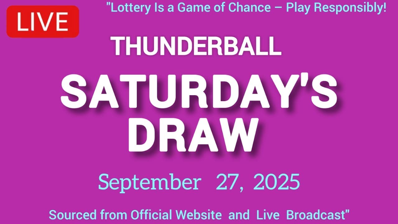 National Lottery Thunderball draw live tonight results from Saturday 27 Sep 2025 | thunderball