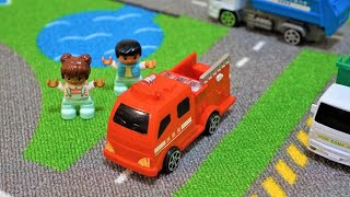 消防車のおもちゃで巷を徘徊する（サイレン音なし）／Drive with a fire truck toy