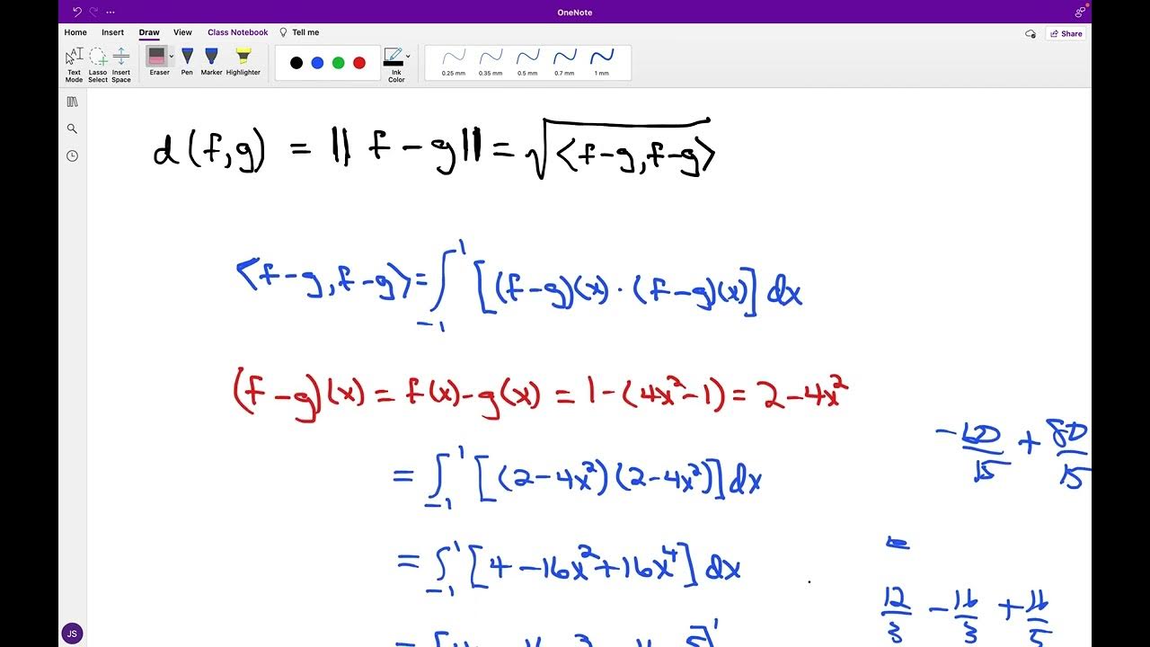 MAT 280 INTEGRATING TO FIND INNER PRODUCTS, NORMS AND DISTANCES BETWEEN