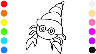 Hermit Crab Coloring Page For Kids Learn Colors With Cute Hermit Crab Drawing