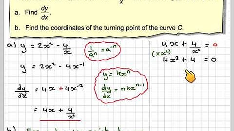 Finding the coordinates of a turning point using differentiation