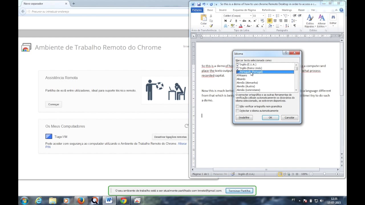 Dictating by using Chrome Remote Desktop