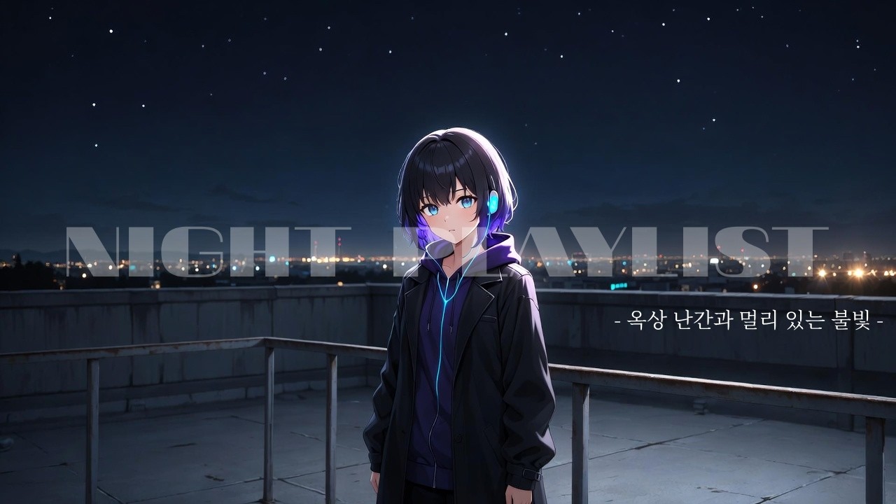 「Playlist」옥상 난간과 멀리 있는 불빛