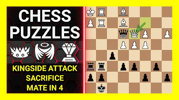 Chess Puzzles to Practice. Themes: Kingside attack, Sacrifice, Mate in 4. Learn Chess