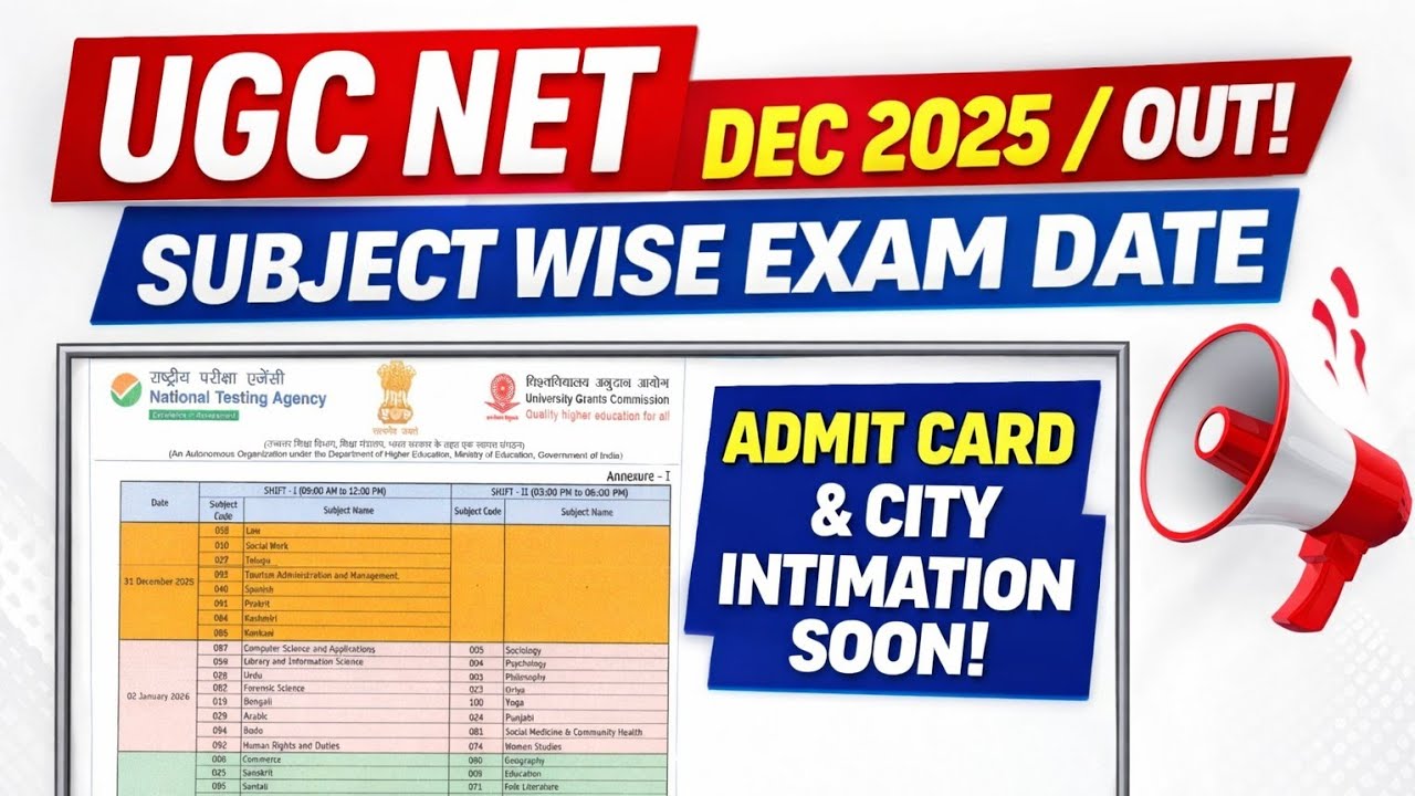 Ugc Net Exam Schedule Dec 2025 । UGC NET Subject Wise Exam Date । Ugc ...